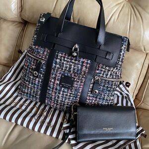 Henri Bendel Large Jetsetter & Phone Wallet Sparkle Tweed Backpack Bag